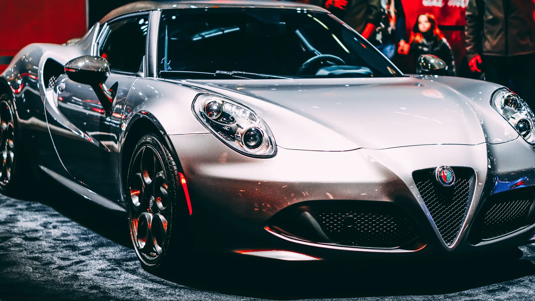Silver performance car with high-gloss finish