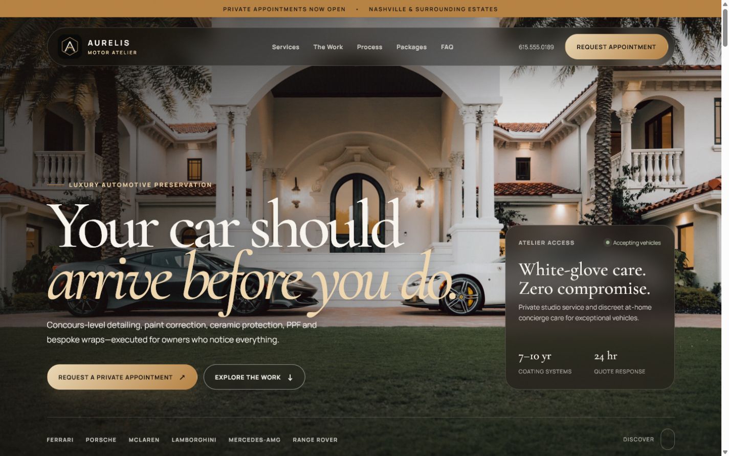 Aurelis Motor Atelier website homepage