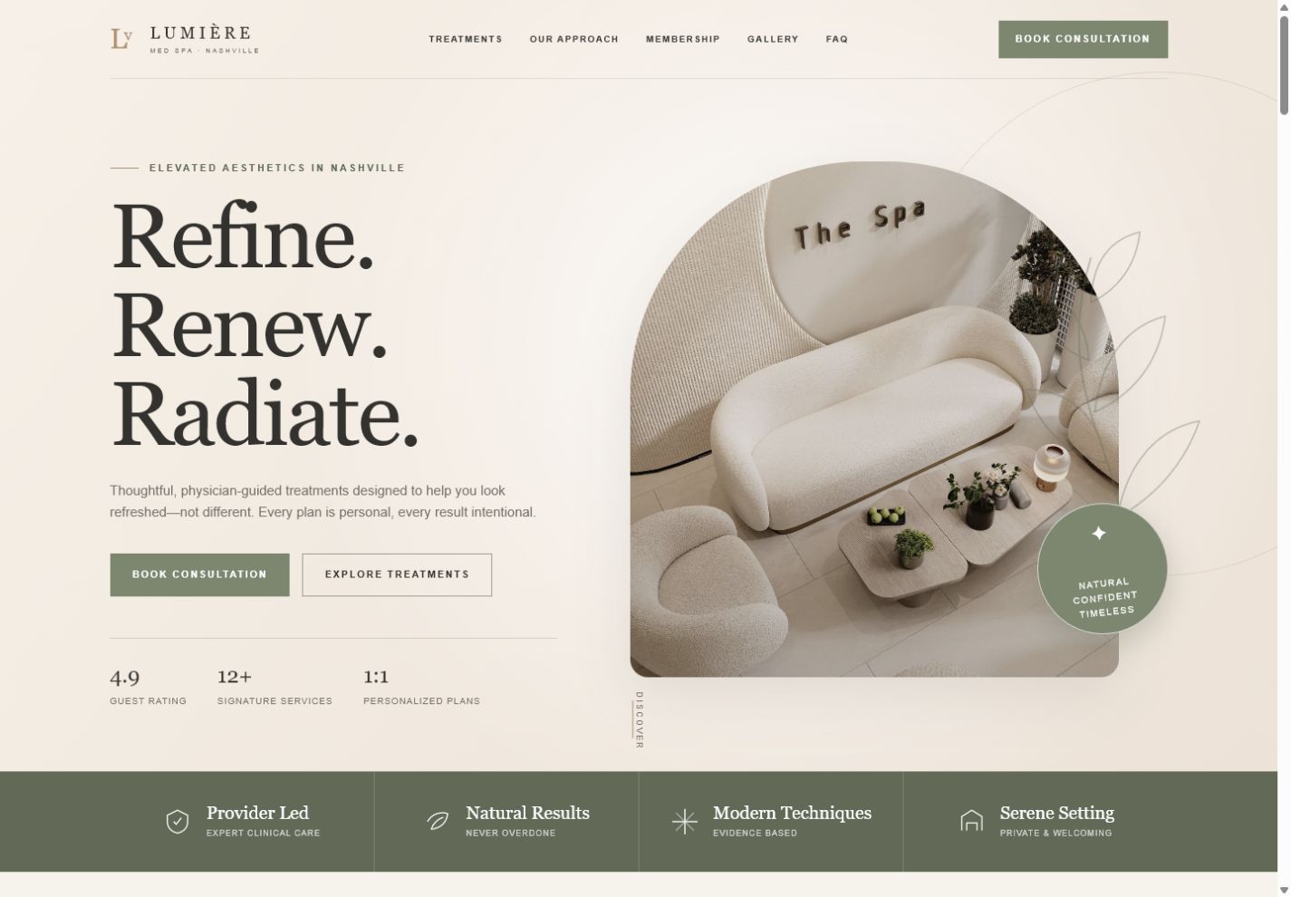 Lumière Med Spa website homepage